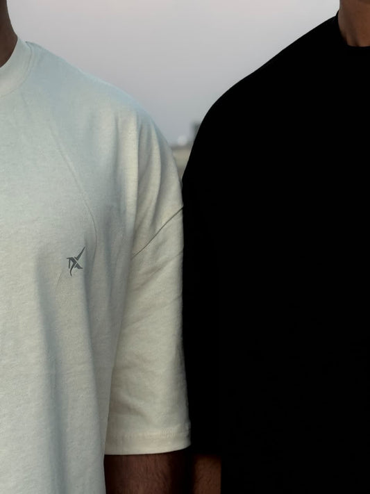 DropX Oversized T-Shirts – (Printed Black & Plain Beige)