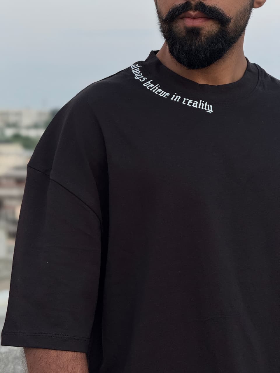 DropX Oversized PrintedT-Shirts – Minimal Streetwear (Black & Beige)