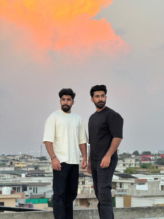 Drop X Oversized Plain T-Shirts – Minimal Streetwear (Black & Beige)